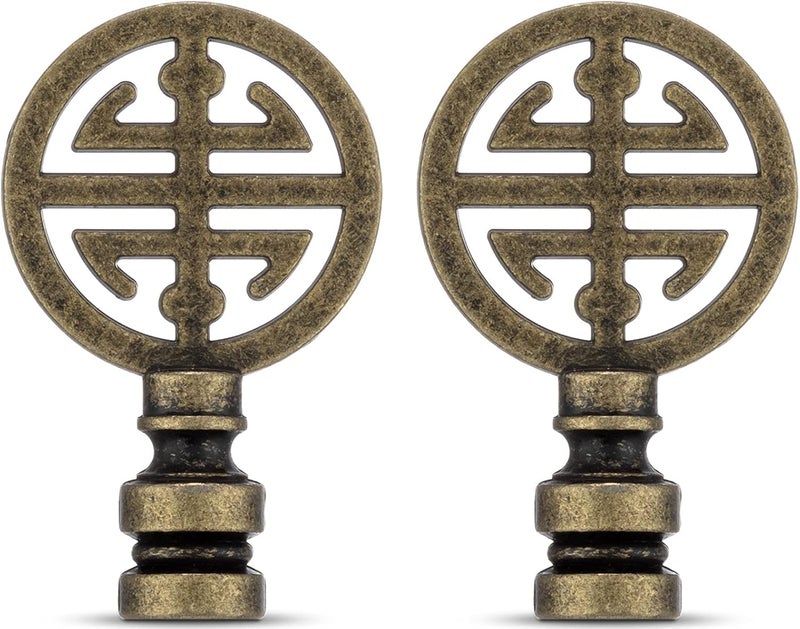 Qc Lamp Finials - 2 Packs, Chinoiserie Design Lamp Finial for Table lamps and Floor Lamps, Solid Metal Lamp Toppers Screw On Cap, Decorative Lamp Shades Top Nut, Oriental Lamp Shade Knob, Antique Brass - Image 1